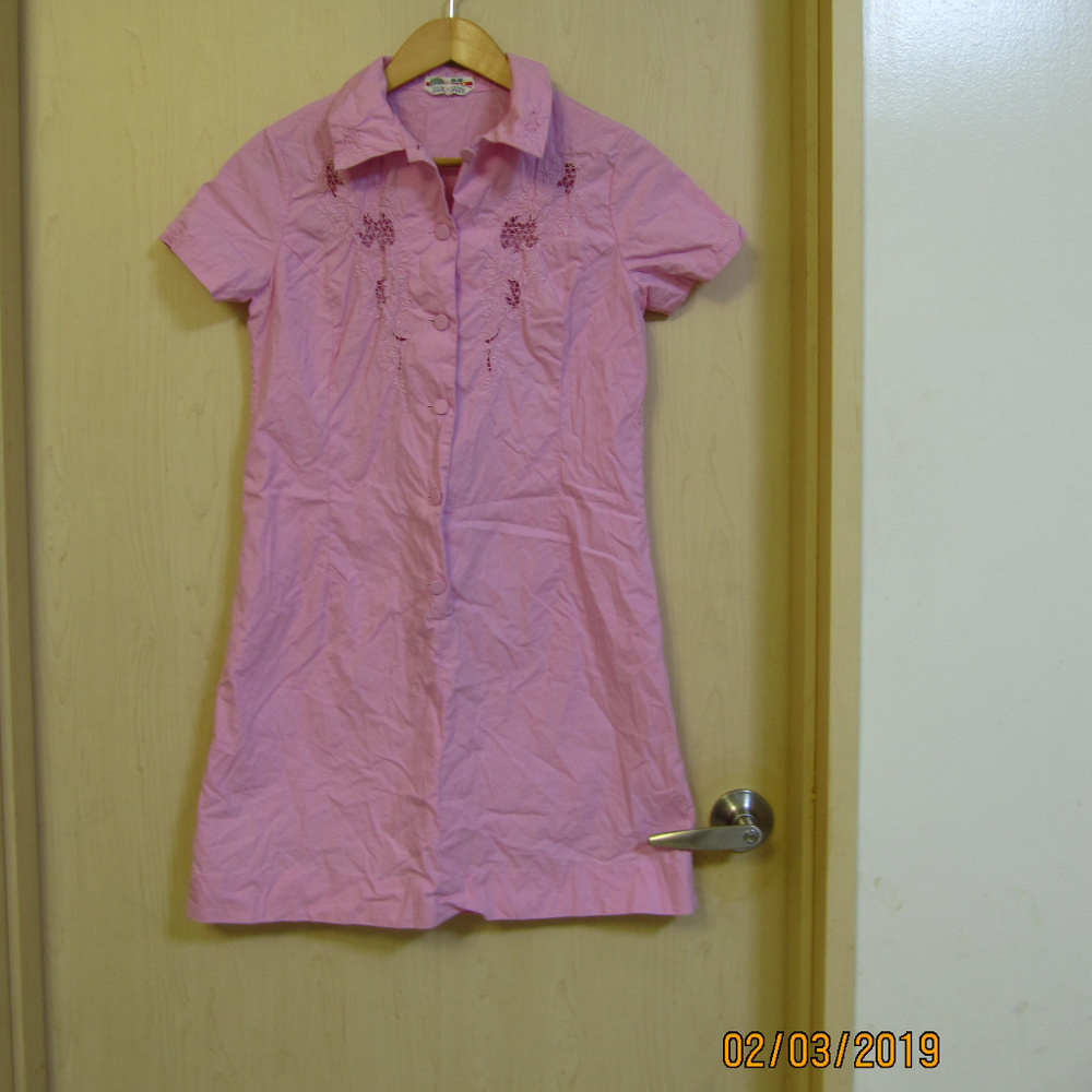 Cute VTG Pink Cotton Midi Dress-Petite M